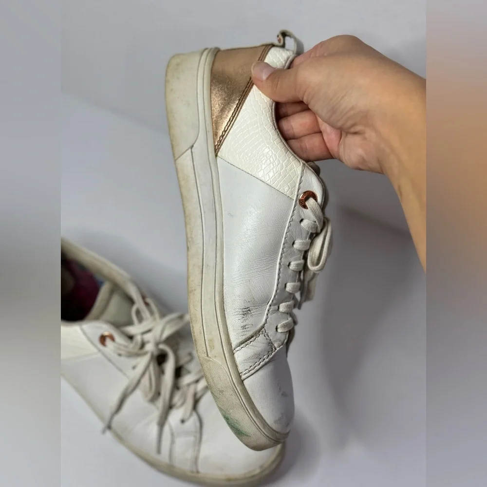 Ted Baker Kulei White Rose Gold Leather Sneakers